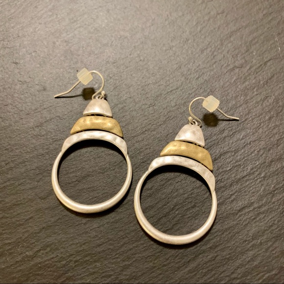 Hammered Earrings Gold Silver Tone Boho Dangle Earrings - Picture 7 of 7